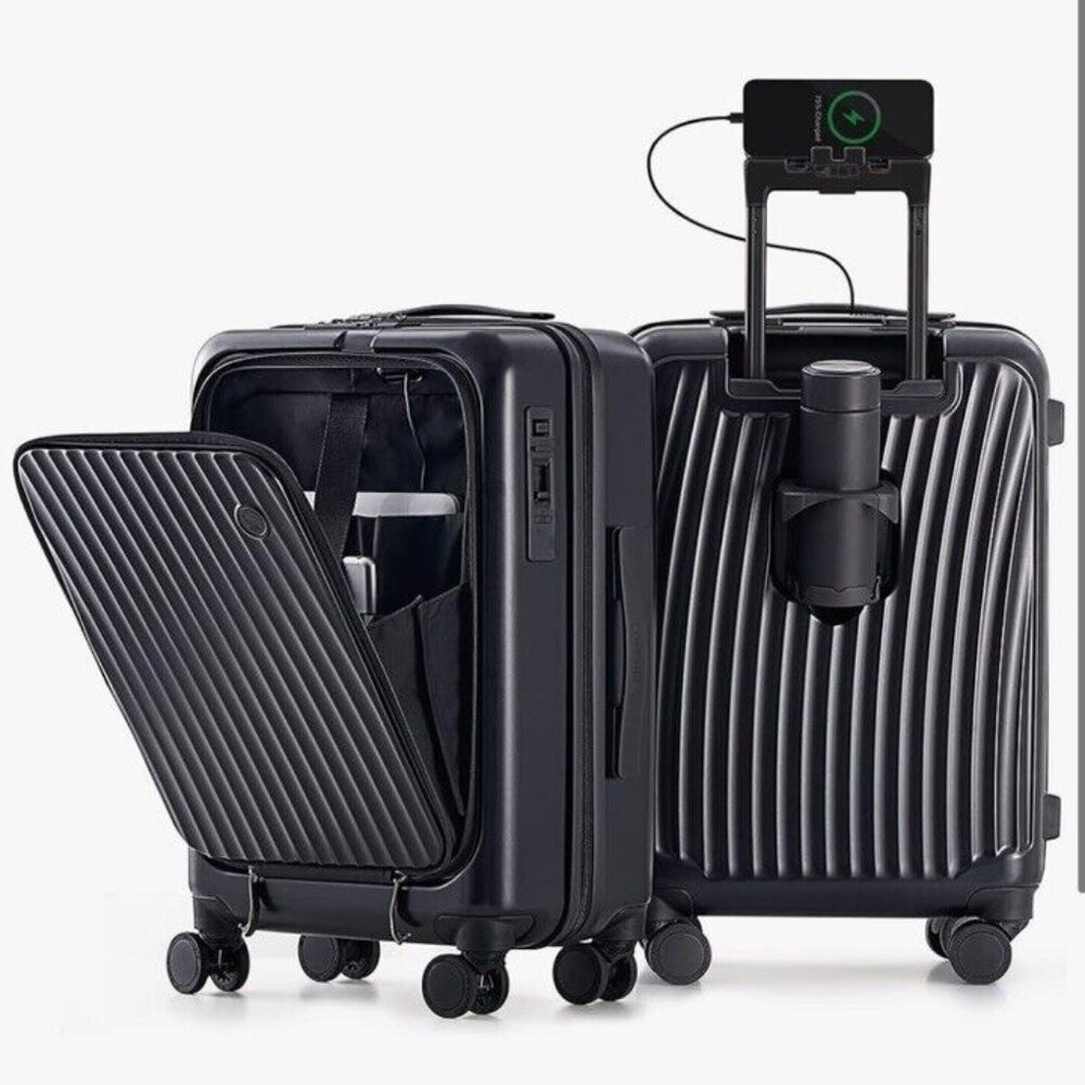 OIWAS Front Opening Carry On Luggage 20-Inch, Hardside Suitcase with Cup Hold